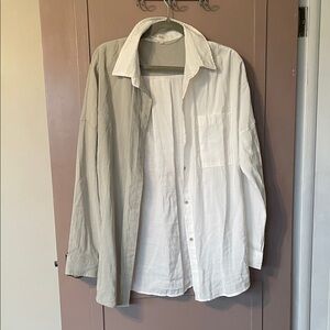 Bohme Two-Tone Button Down Shirt in White and Sage Green